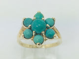10k Yellow Gold Round Cut Cabochon Turquoise December Birthstone Floral Ring