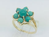 10k Yellow Gold Round Cut Cabochon Turquoise December Birthstone Floral Ring