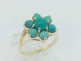 10k Yellow Gold Round Cut Cabochon Turquoise December Birthstone Floral Ring