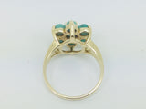 10k Yellow Gold Round Cut Cabochon Turquoise December Birthstone Floral Ring