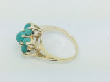 10k Yellow Gold Round Cut Cabochon Turquoise December Birthstone Floral Ring