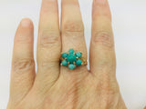 10k Yellow Gold Round Cut Cabochon Turquoise December Birthstone Floral Ring