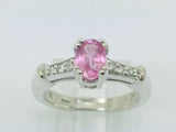 14k White Gold Oval Cut 0.65ct Pink Topaz & 9pt Diamond Ring