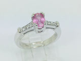14k White Gold Oval Cut 0.65ct Pink Topaz & 9pt Diamond Ring
