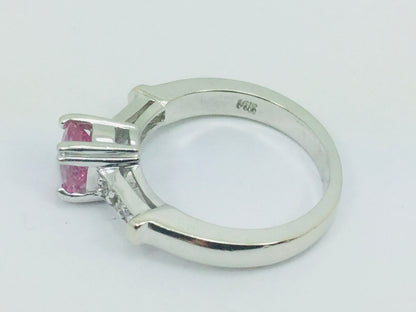 14k White Gold Oval Cut 0.65ct Pink Topaz & 9pt Diamond Ring