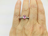 14k White Gold Oval Cut 0.65ct Pink Topaz & 9pt Diamond Ring