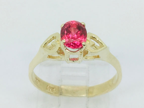 10k Yellow Gold Oval Cut .92ct Red Spinel Solitaire & Hearts Ring