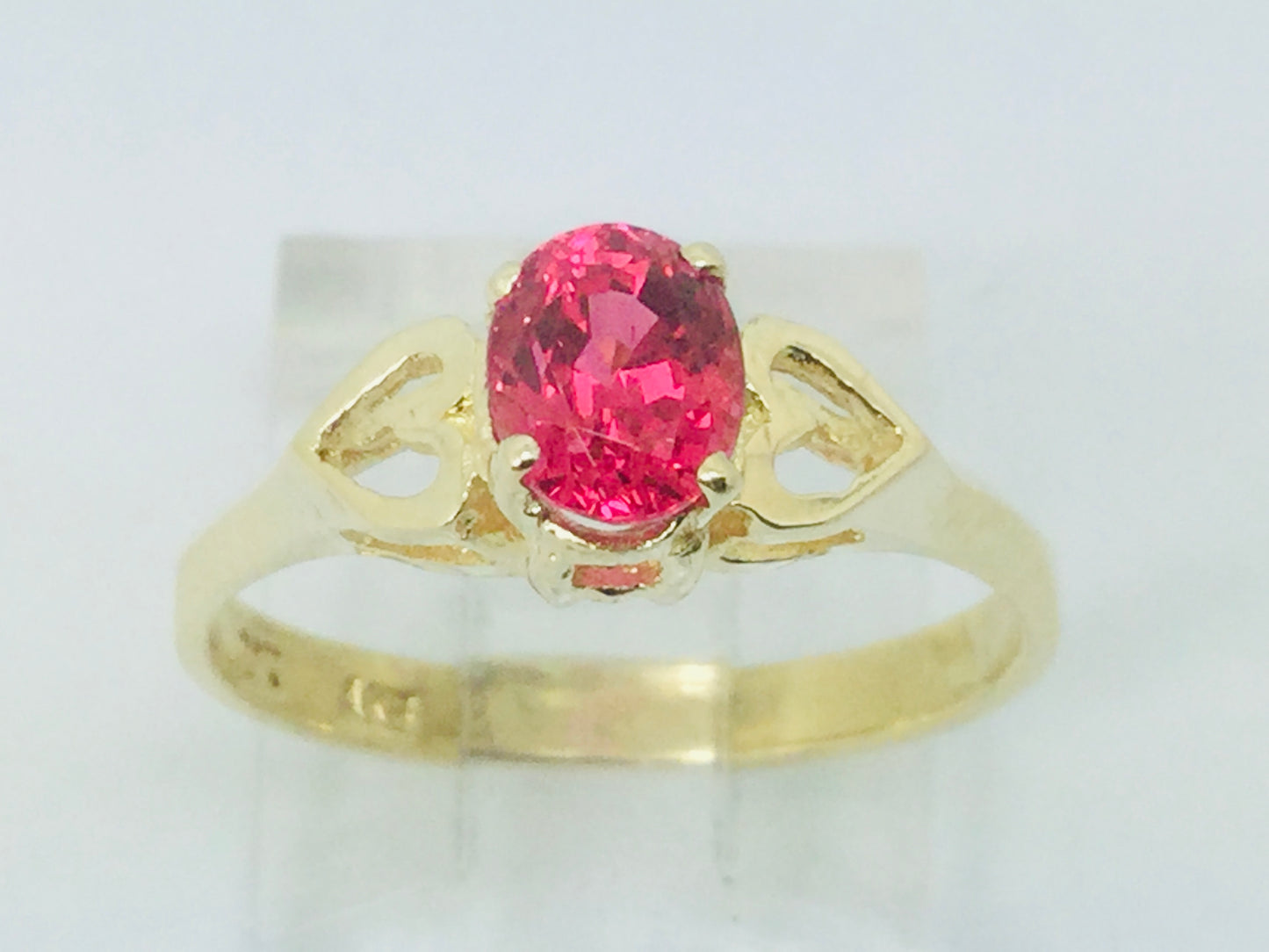 10k Yellow Gold Oval Cut .92ct Red Spinel Solitaire & Hearts Ring