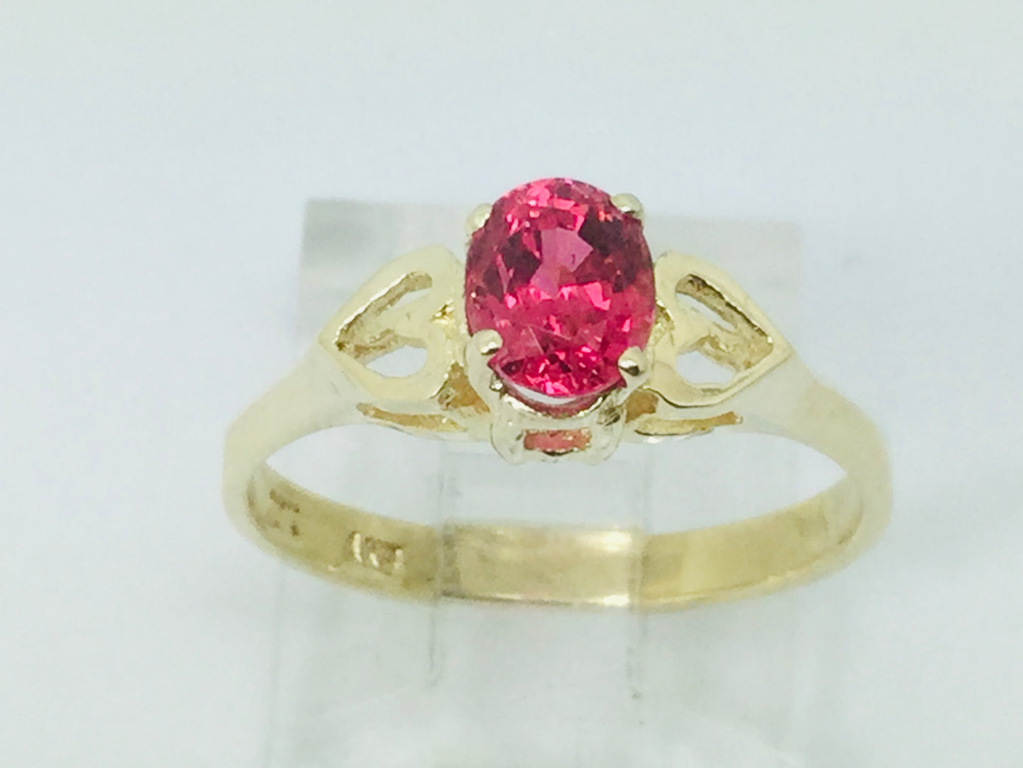10k Yellow Gold Oval Cut .92ct Red Spinel Solitaire & Hearts Ring
