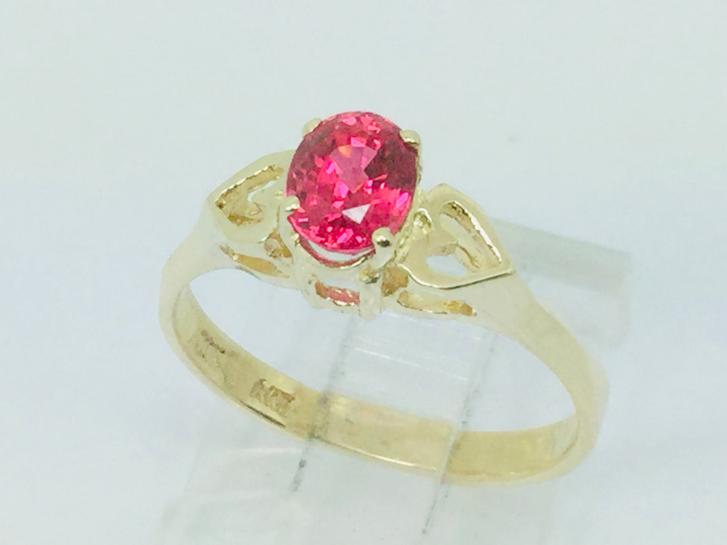 10k Yellow Gold Oval Cut .92ct Red Spinel Solitaire & Hearts Ring
