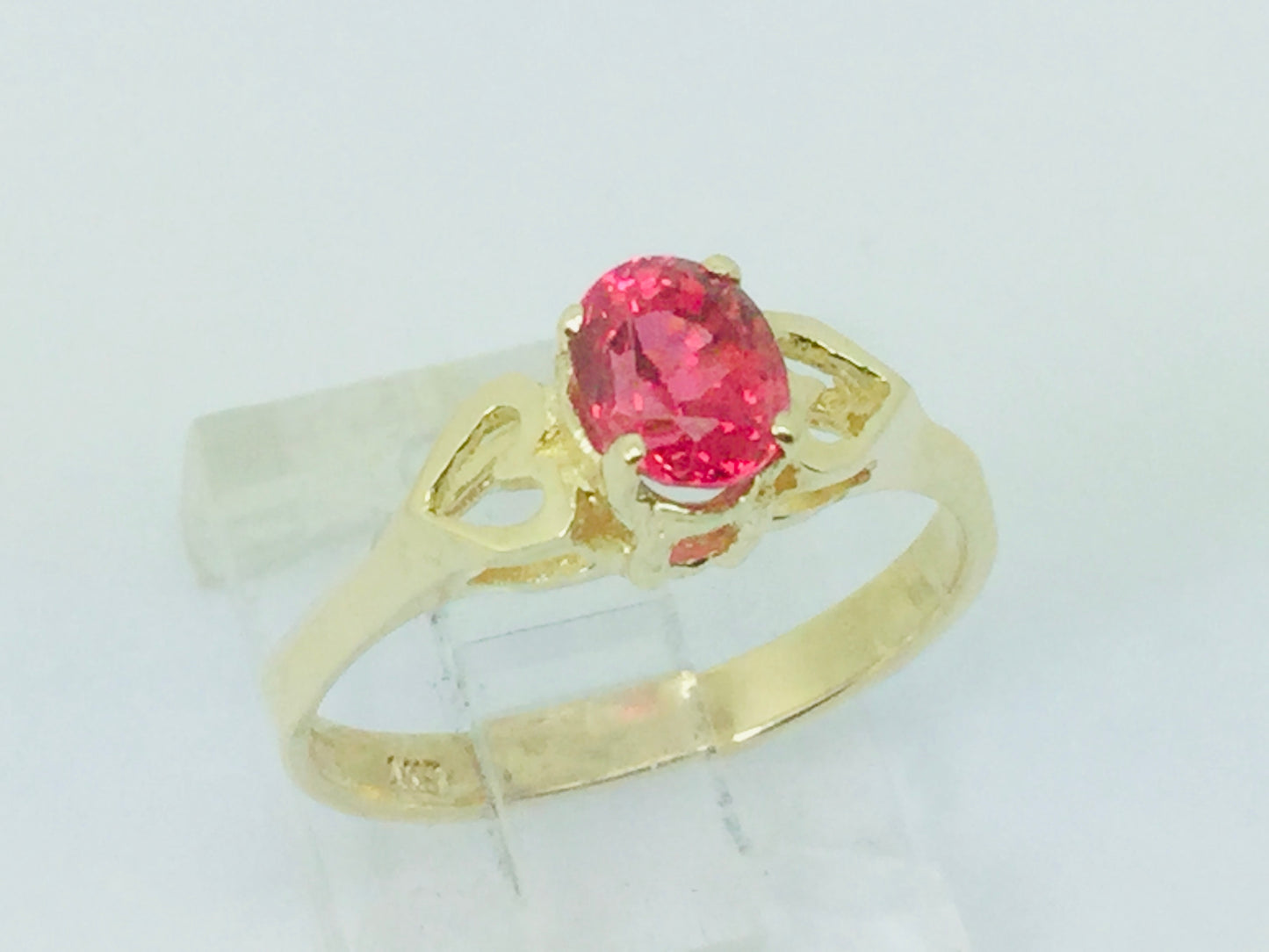 10k Yellow Gold Oval Cut .92ct Red Spinel Solitaire & Hearts Ring