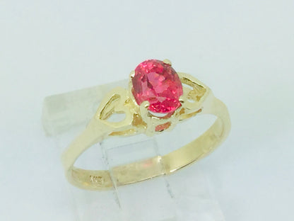 10k Yellow Gold Oval Cut .92ct Red Spinel Solitaire & Hearts Ring