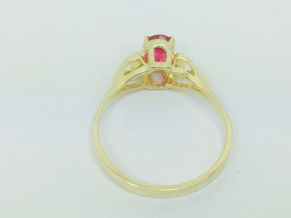 10k Yellow Gold Oval Cut .92ct Red Spinel Solitaire & Hearts Ring