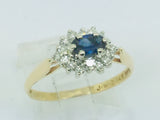 14k Yellow and White Gold Oval Cut 0.35ct Sapphire September Birthstone & 0.30ct Diamond Cluster Ring