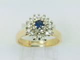 14k Yellow and White Gold Oval Cut 0.15ct Sapphire September Birthstone & 0.32ct Diamond Cluster Ring