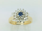 14k Yellow and White Gold Oval Cut 0.15ct Sapphire September Birthstone & 0.32ct Diamond Cluster Ring