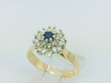 14k Yellow and White Gold Oval Cut 0.15ct Sapphire September Birthstone & 0.32ct Diamond Cluster Ring