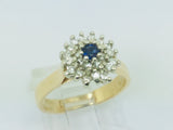 14k Yellow and White Gold Oval Cut 0.15ct Sapphire September Birthstone & 0.32ct Diamond Cluster Ring