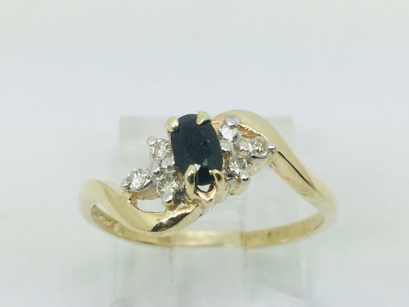 10k Yellow Gold Oval Cut 30pt Sapphire September Birthstone & 7pt Diamond Ring