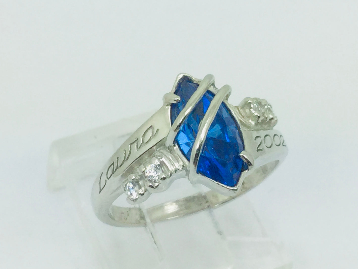 10k White Gold Marquise Cut September Birthstone & Cubic Zirconia (CZ) Grad Ring