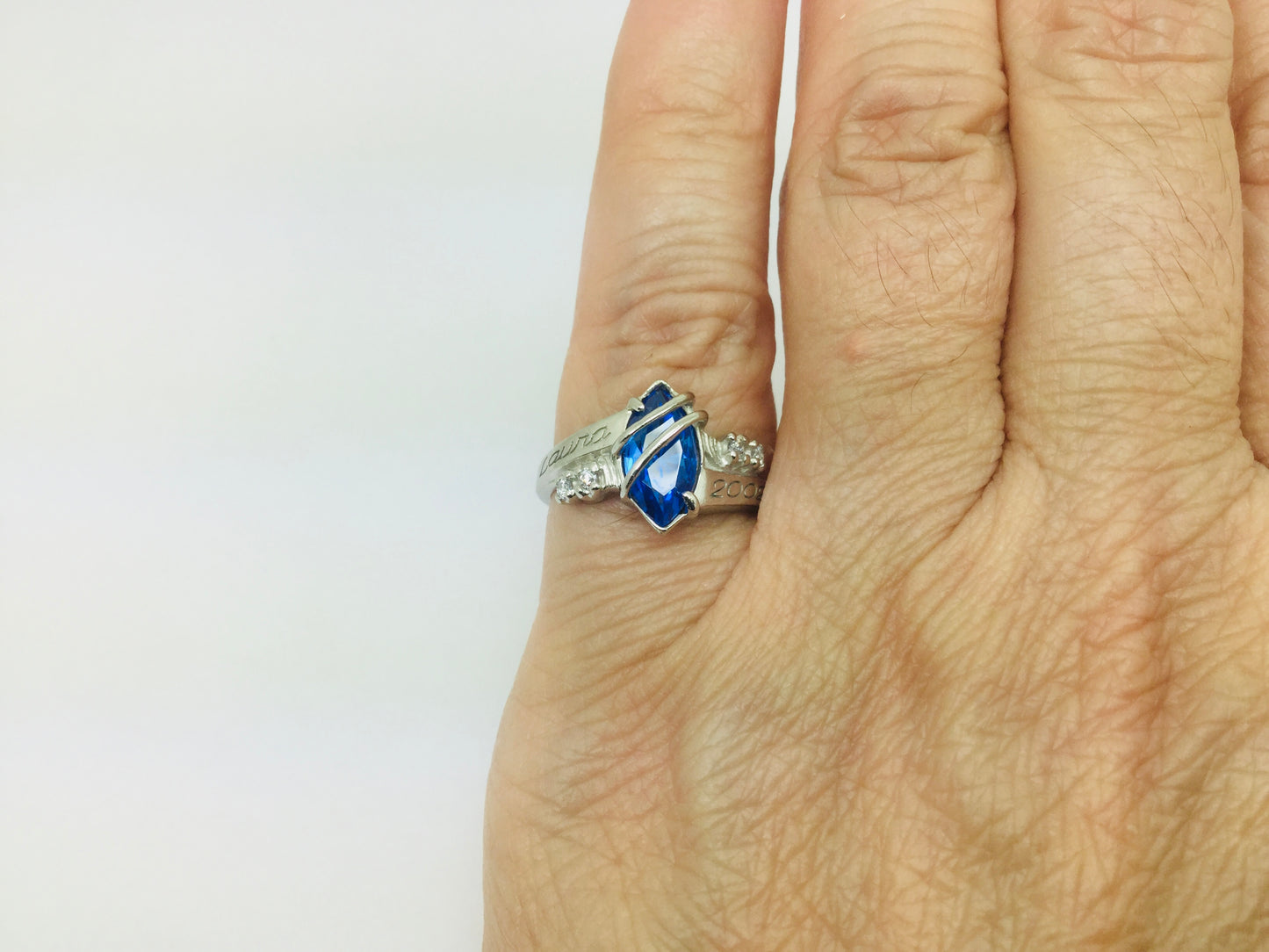 10k White Gold Marquise Cut September Birthstone & Cubic Zirconia (CZ) Grad Ring
