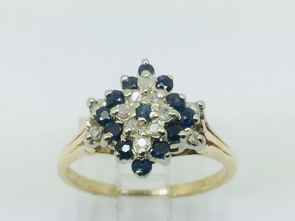 14k Yellow Gold Round Cut 24pt Sapphire September Birthstone & 12pt Diamond Row Set Cluster Ring