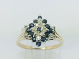 14k Yellow Gold Round Cut 24pt Sapphire September Birthstone & 12pt Diamond Row Set Cluster Ring