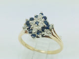 14k Yellow Gold Round Cut 24pt Sapphire September Birthstone & 12pt Diamond Row Set Cluster Ring