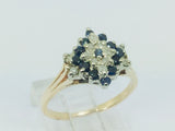 14k Yellow Gold Round Cut 24pt Sapphire September Birthstone & 12pt Diamond Row Set Cluster Ring