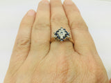 14k Yellow Gold Round Cut 24pt Sapphire September Birthstone & 12pt Diamond Row Set Cluster Ring