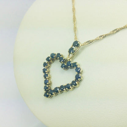 14k Yellow Gold Round Cut 1.32ct Sapphire Heart Pendent & Twisted Link Necklace