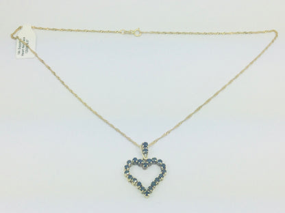 14k Yellow Gold Round Cut 1.32ct Sapphire Heart Pendent & Twisted Link Necklace
