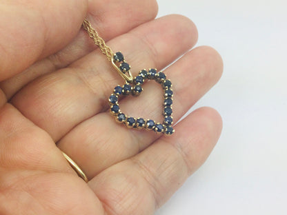 14k Yellow Gold Round Cut 1.32ct Sapphire Heart Pendent & Twisted Link Necklace