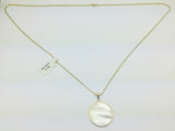 19k Yellow Gold Round Cut Mother of Pearl Pendent & 'S' Link Necklace