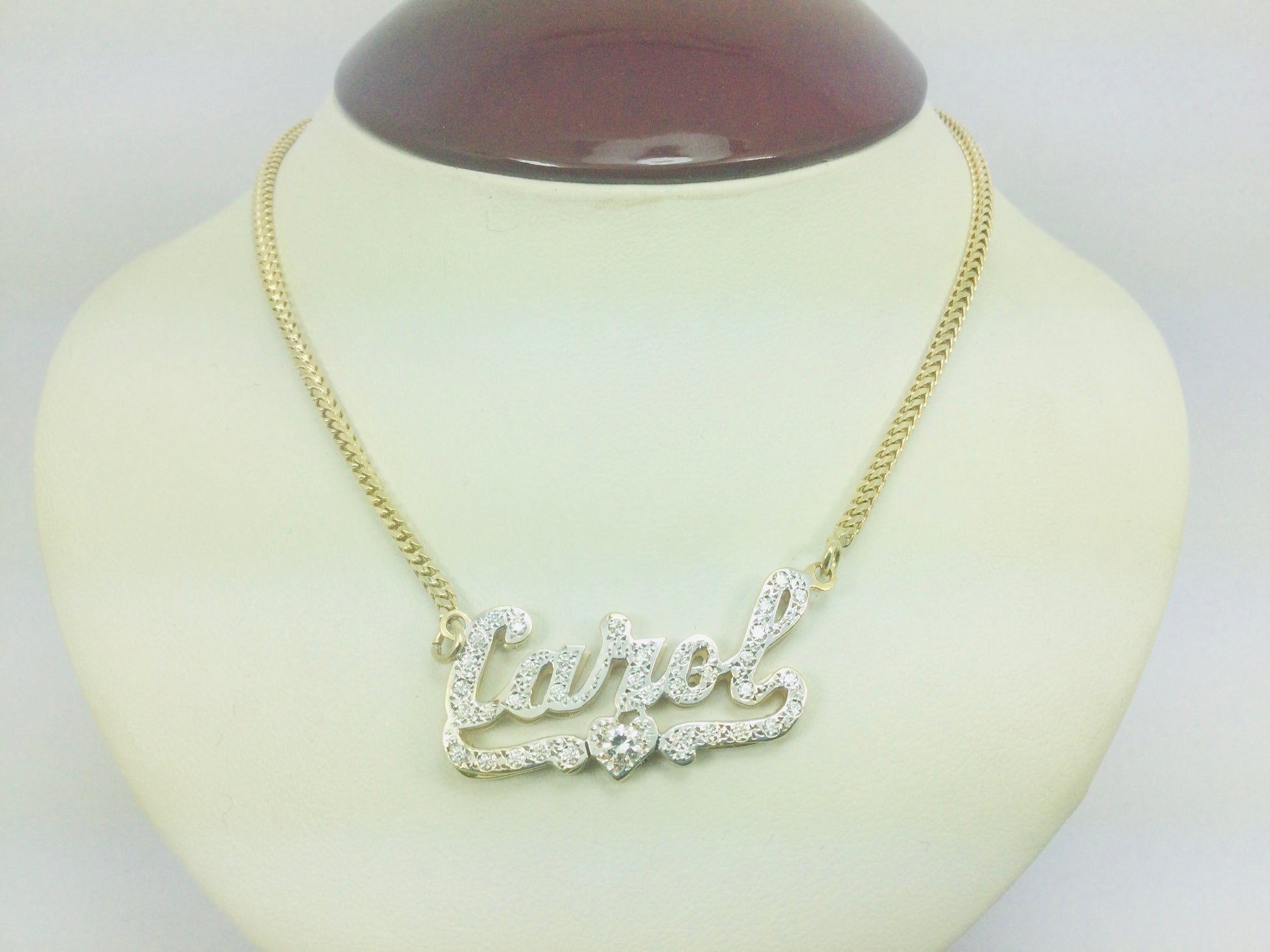 10k Yellow Gold Round Cut Diamond 'Carol' Name Necklace