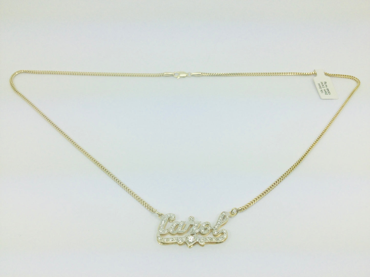 10k Yellow Gold Round Cut 0.68ct Diamond 'Carol' Name Necklace