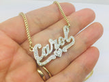 10k Yellow Gold Round Cut 0.68ct Diamond 'Carol' Name Necklace