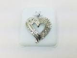 14k White Gold Round & Baguette Cut 1.5ct Diamond Heart Pendent