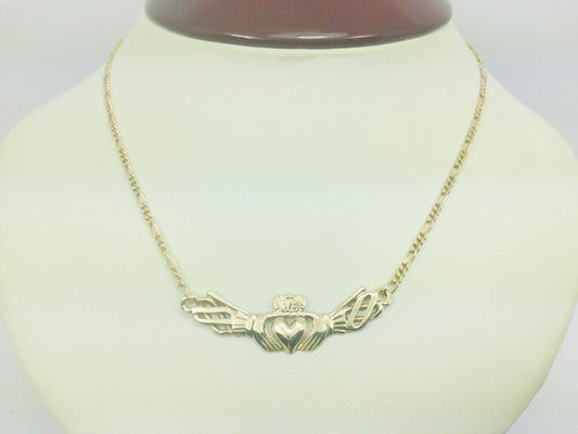 9k Yellow Gold Claddagh Irish Necklace