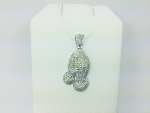 10k White Gold Round Cut 0.83ct Diamond Praying Hands Pendent