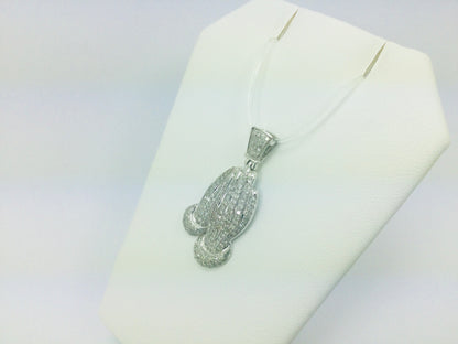 10k White Gold Round Cut 0.83ct Diamond Praying Hands Pendent