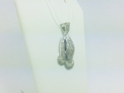 10k White Gold Round Cut 0.83ct Diamond Praying Hands Pendent