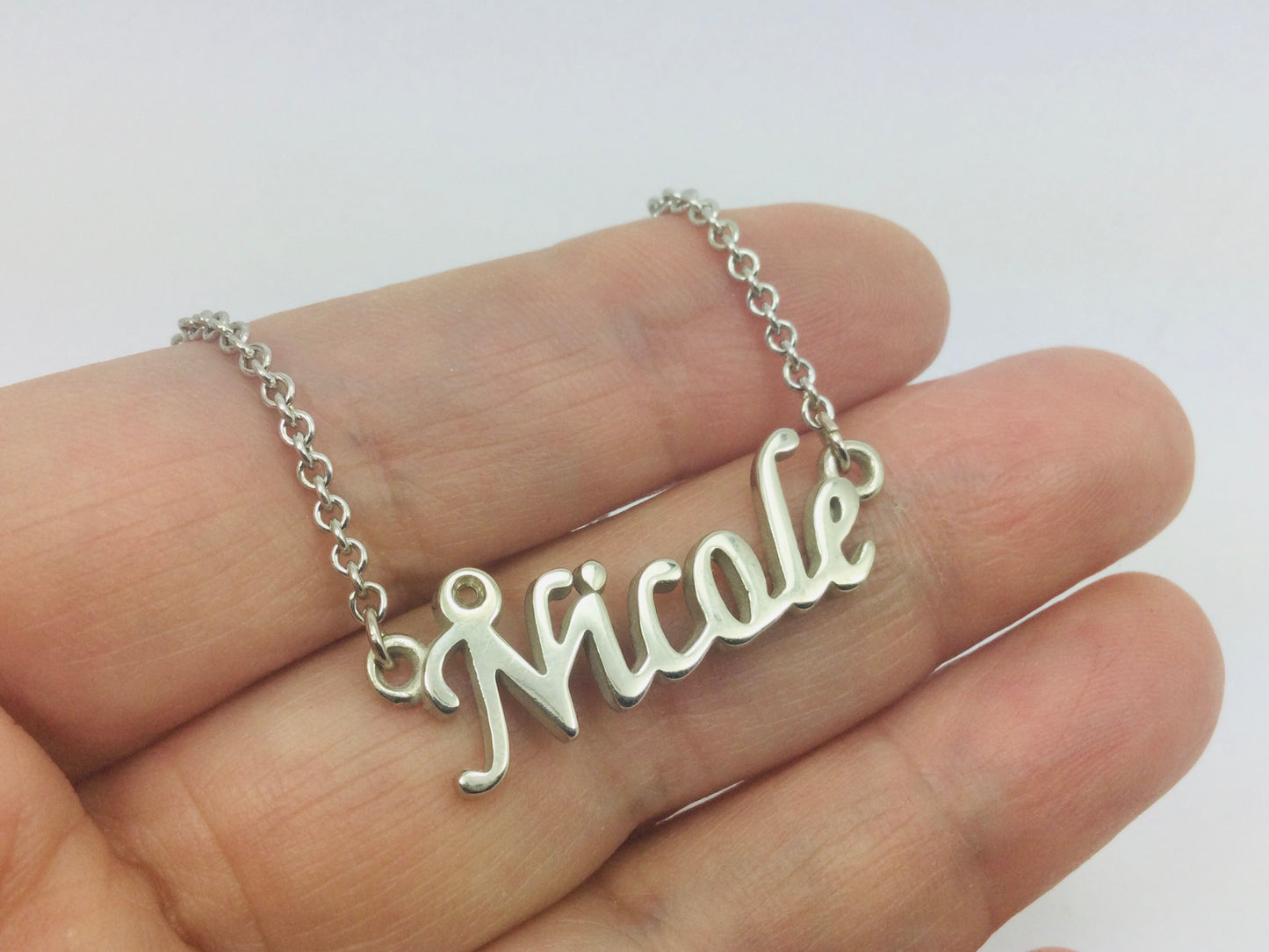 10k White Gold Round Cut 3pt Smoky Topaz 'Nicole' Name Necklace