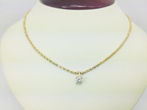 14k Yellow Gold Round Cut 0.25ct Diamond Solitaire Necklace