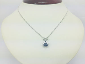 Platinum Round Cut 25pt Sapphire & Diamond Pendent and 14k White Gold Chain