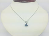 Platinum Round Cut 25pt Sapphire & Diamond Pendent and 14k White Gold Chain