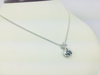 Platinum Round Cut 25pt Sapphire & Diamond Pendent and 14k White Gold Chain