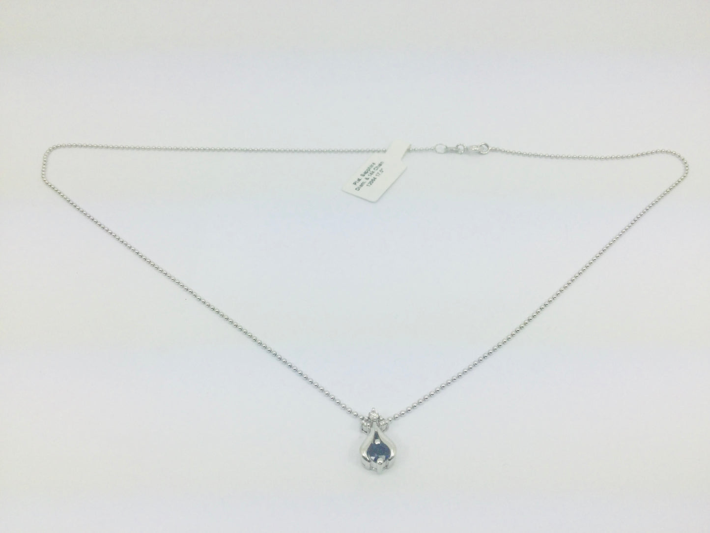 Platinum Round Cut 25pt Sapphire & Diamond Pendent and 14k White Gold Chain