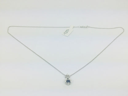 Platinum Round Cut 25pt Sapphire & Diamond Pendent and 14k White Gold Chain