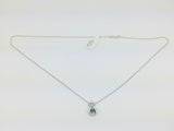 Platinum Round Cut 25pt Sapphire & Diamond Pendent and 14k White Gold Chain